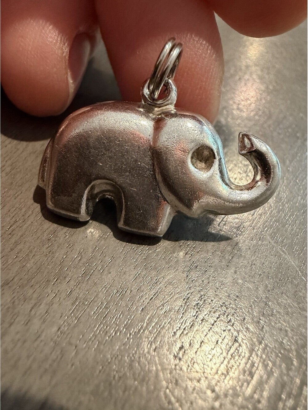 Vintage Elephant Charm Pendant – Raised Trunk – Puffy/Hollow Design
